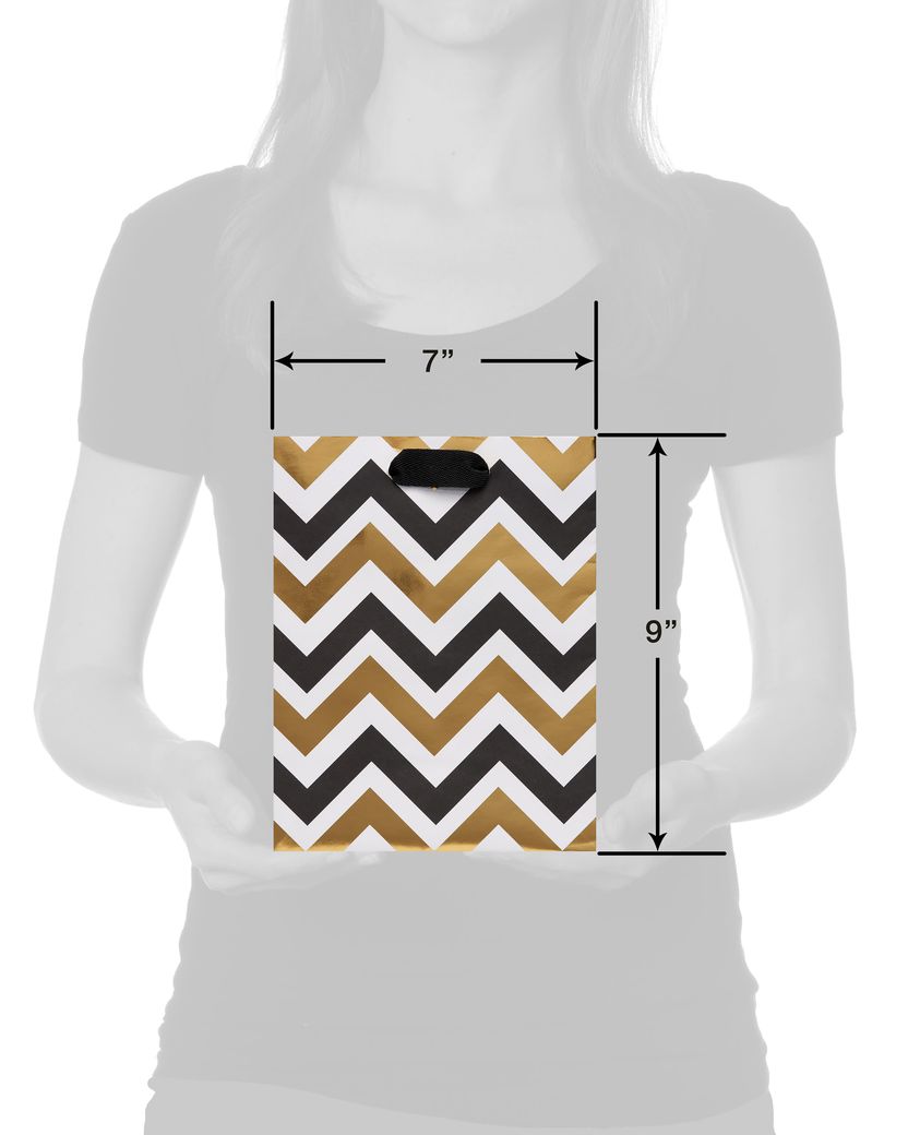 Black and Gold Chevron Medium Gift Bag 1 BagImage 3