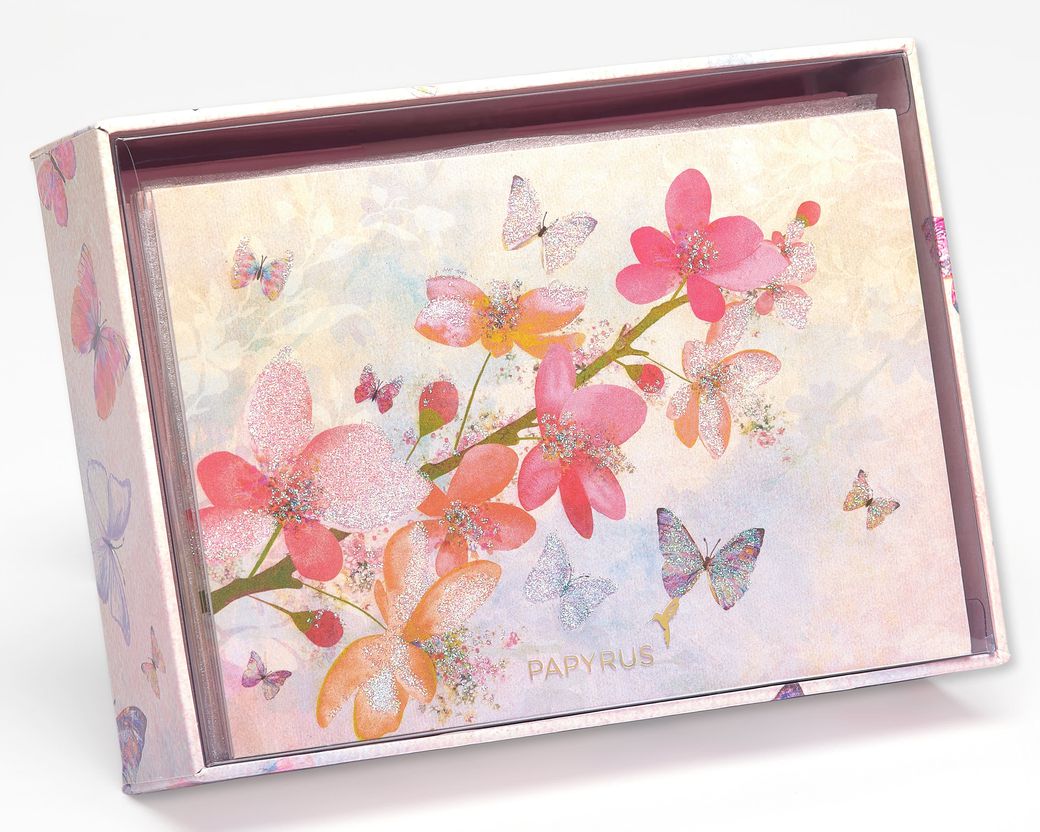 Scattered Blossoms Boxed Blank Note Cards with Glitter and Envelopes - BCRF Partnership 12-CountImage 3