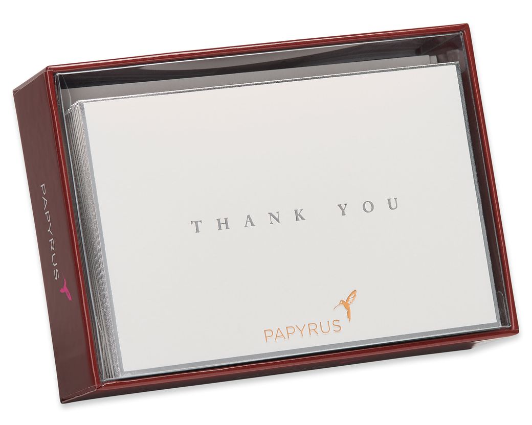 Silver Border Thank You Boxed Blank Note Cards And Envelopes, 16-Count -  Papyrus