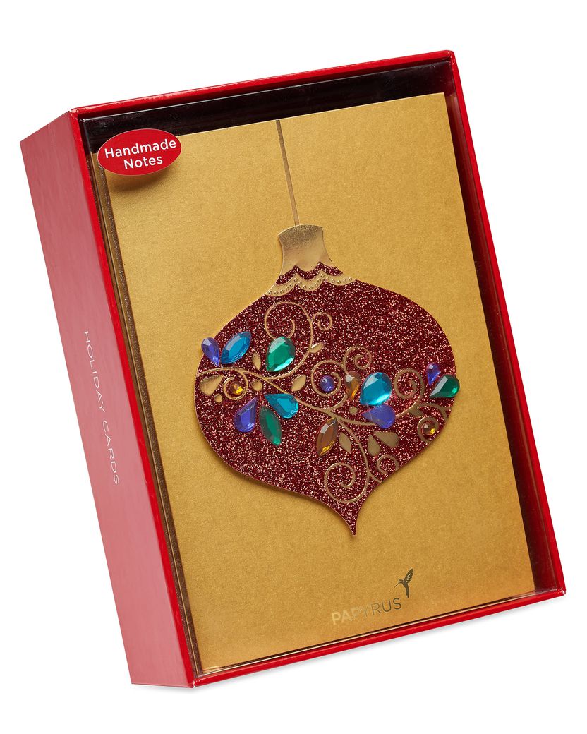Red Glitter Holiday Ornament Christmas Cards Boxed 8-CountImage 4