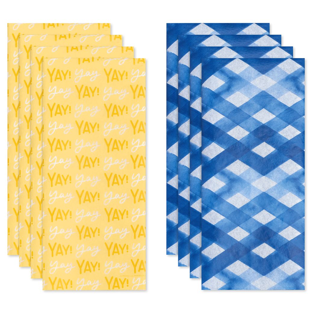 Yellow and Blue Patterns Tissue Paper, 8 Sheets Image 3