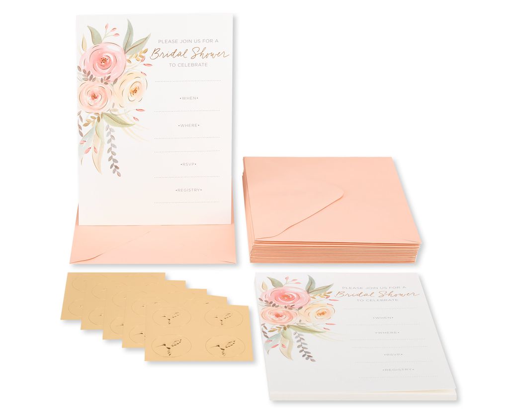 Floral Bridal Shower Blank Invitations With Envelopes, Floral, 20