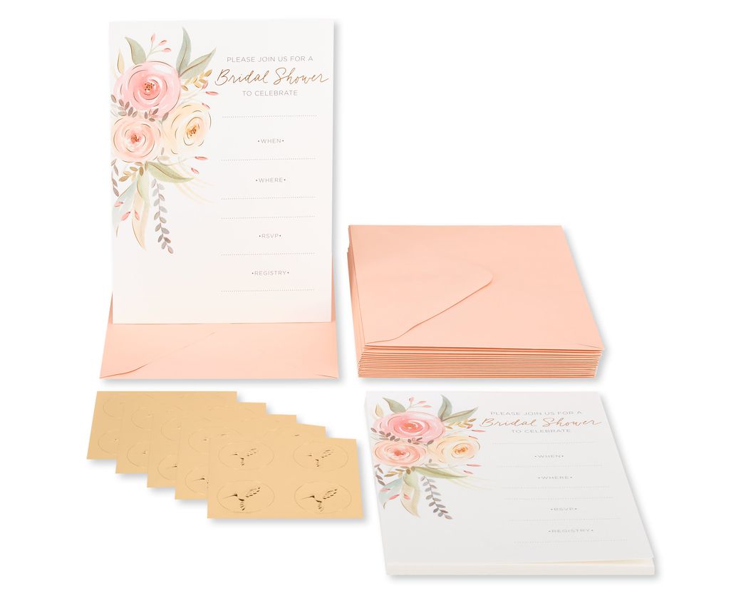 Floral Bridal Shower Blank Invitations With Envelopes, Floral, 20-Count -  Papyrus