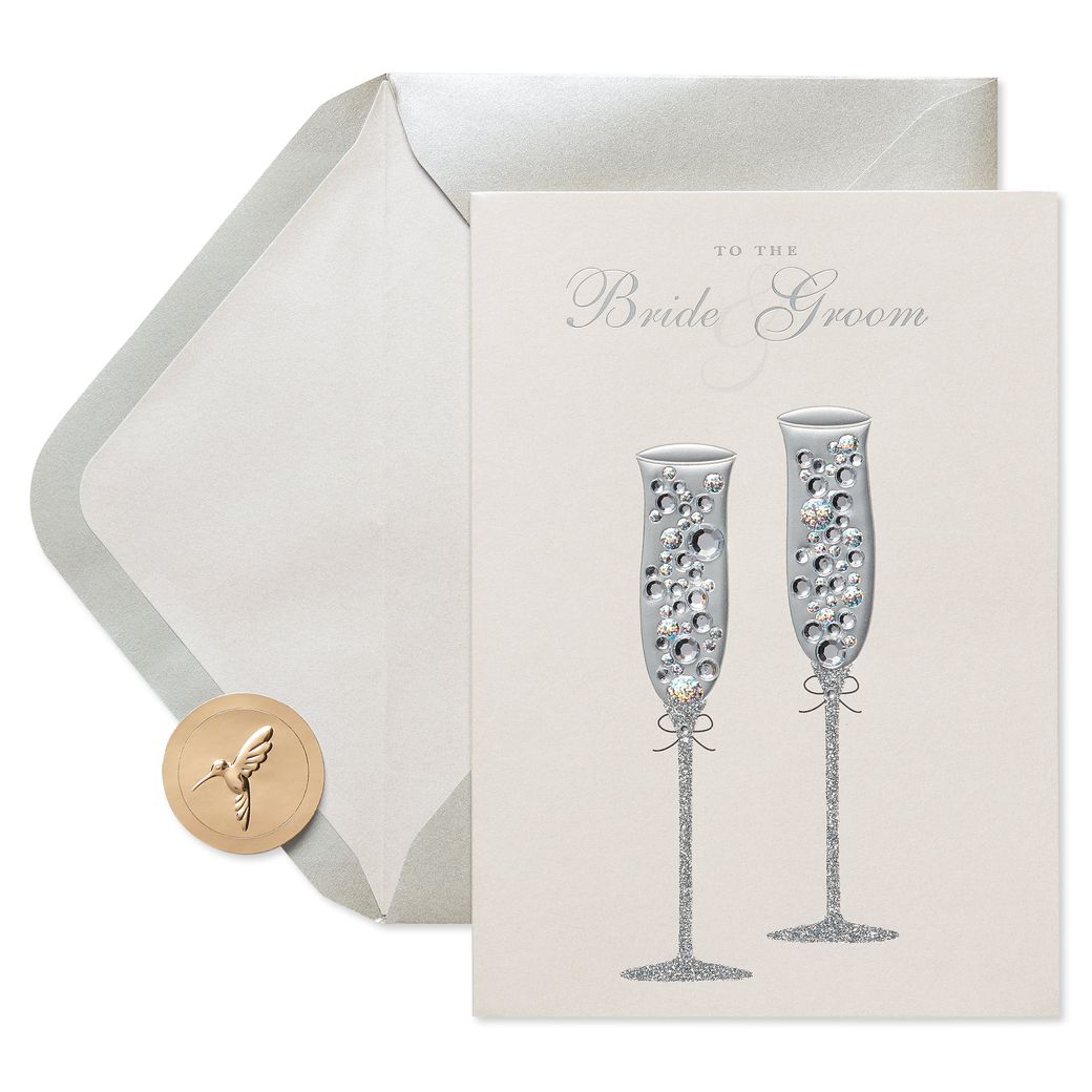 Champagne Glasses Blank Cards With Envelopes, 16-Count