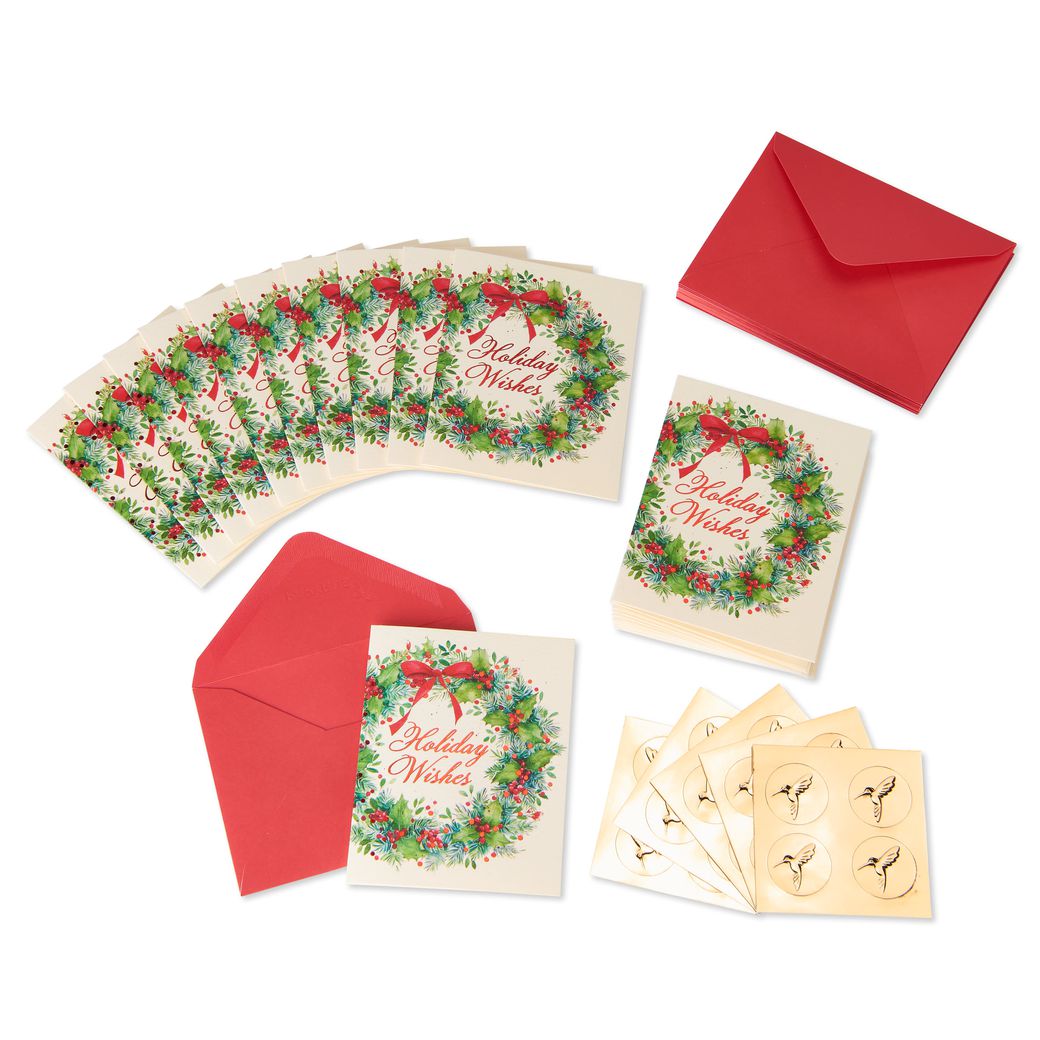 Christmas Wreath and Holiday Wishes Christmas Boxed Cards, 20-Count Image 2
