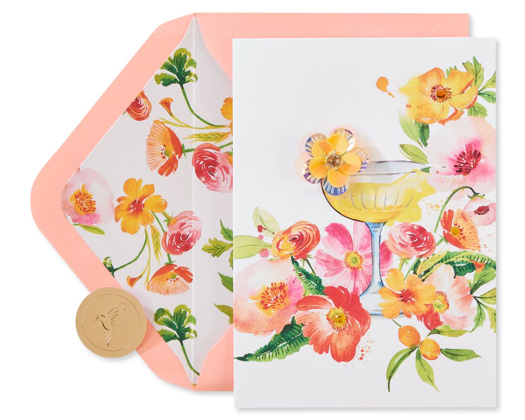 Floral Cocktail Birthday Greeting Card