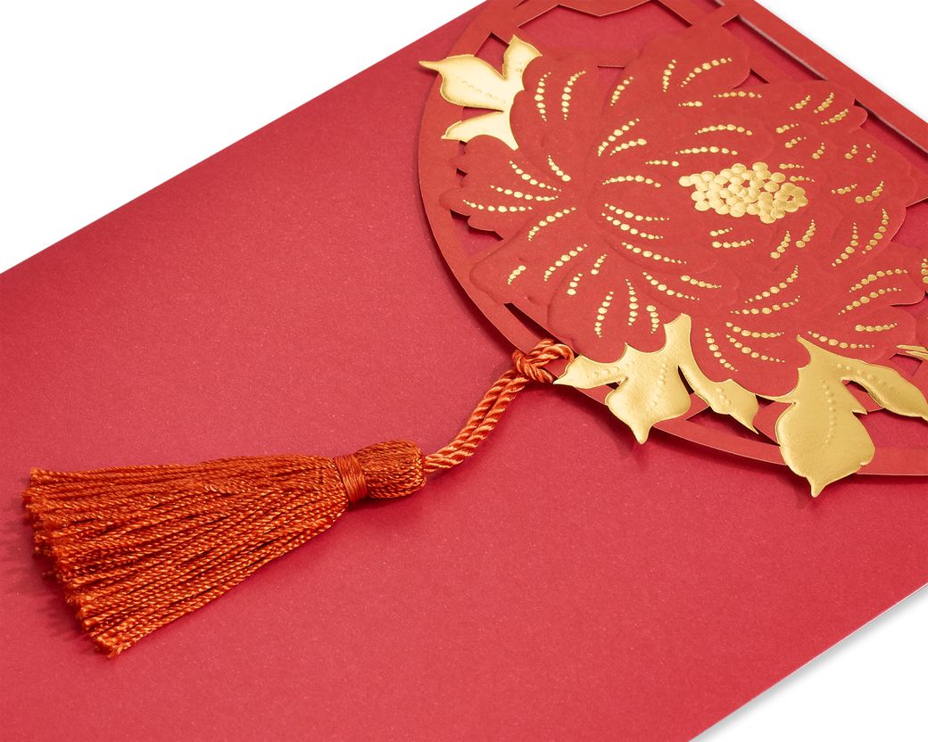 Asian Lasercut Design Red & Gold Blank Greeting Card Image 3