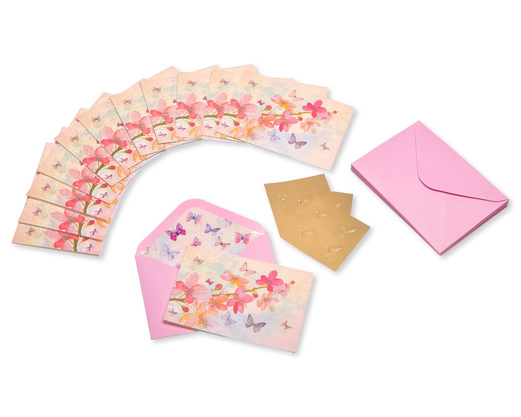 Scattered Blossoms Boxed Blank Note Cards With Glitter And Envelopes - BCRF  Partnership, 12-Count - Papyrus