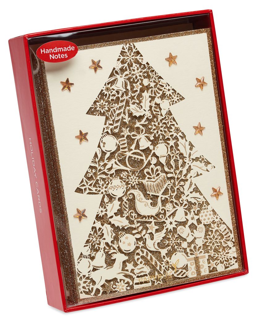 Gold Glitter Holiday Christmas Tree Holiday Boxed Cards, 8-Count Image 6