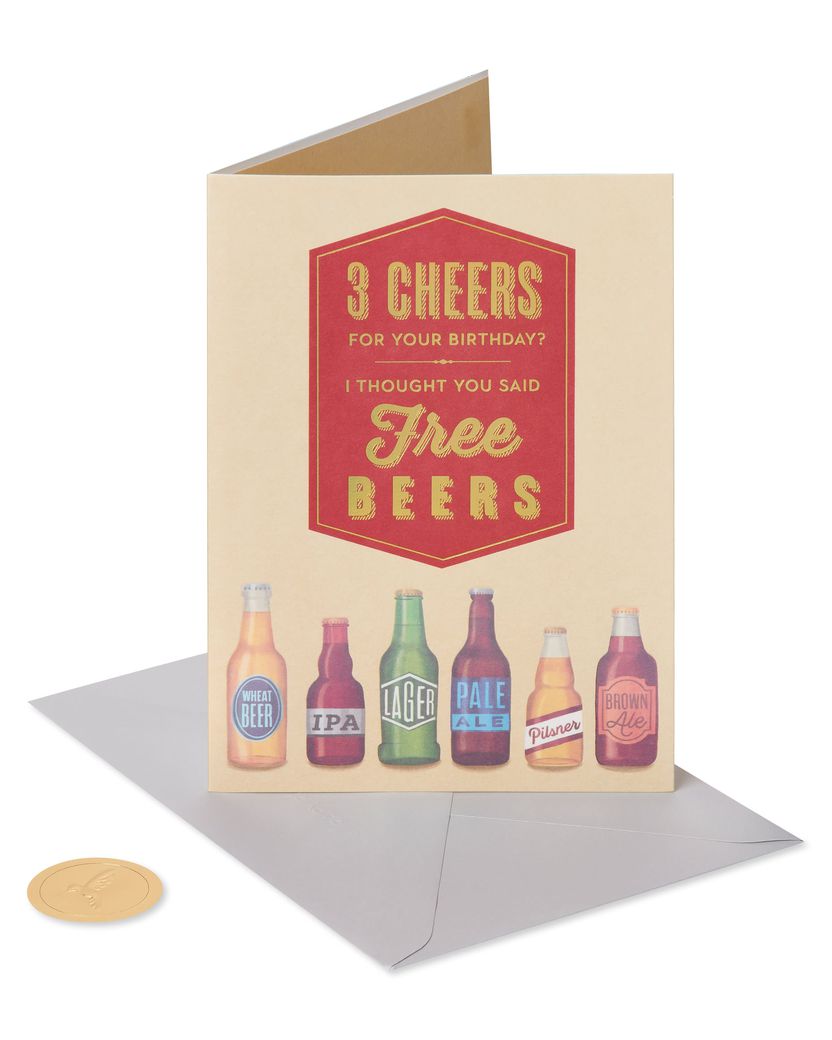 Free Beers Funny Birthday Greeting Card for Him Image 4