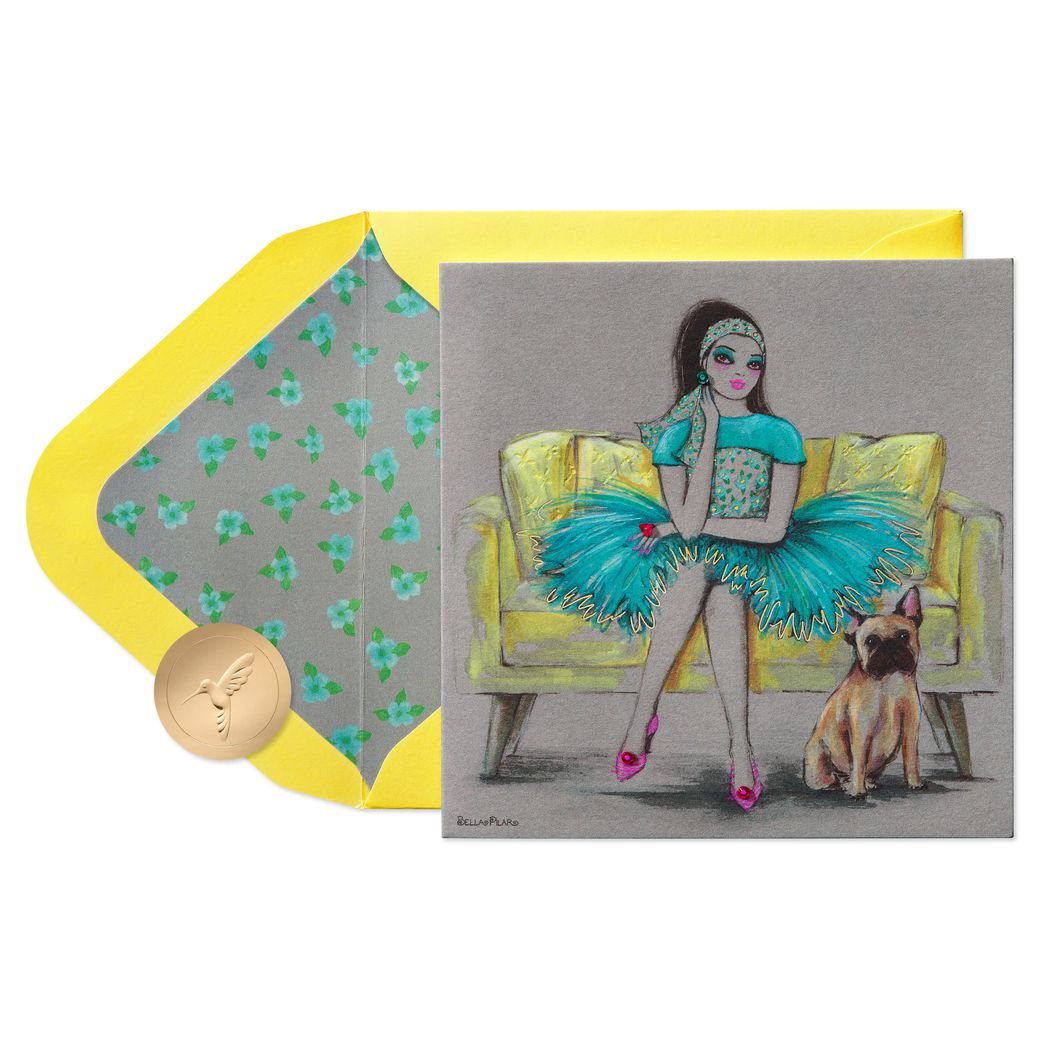 Girl & French Bulldog Blank Greeting Card - Designed by Bella Pilar Image 1