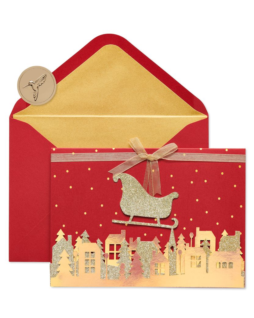 Gold Glitter Holiday Holiday Boxed Cards, 8-Count Image 1