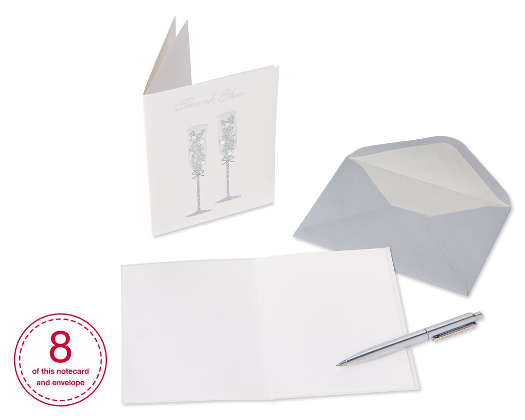 Champagne Glasses Blank Cards With Envelopes, 16-Count