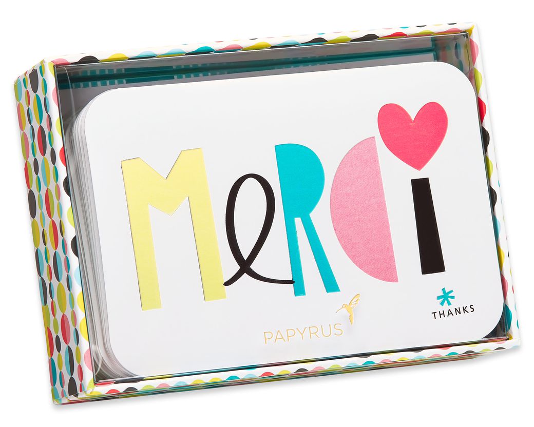 Merci Thank You Boxed Blank Note Cards And Envelopes, 14Count Papyrus