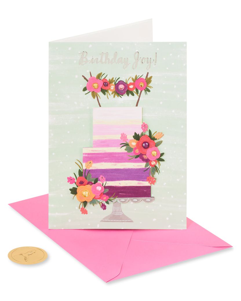 Purple Ombre Floral Cake Birthday Greeting Card - Papyrus