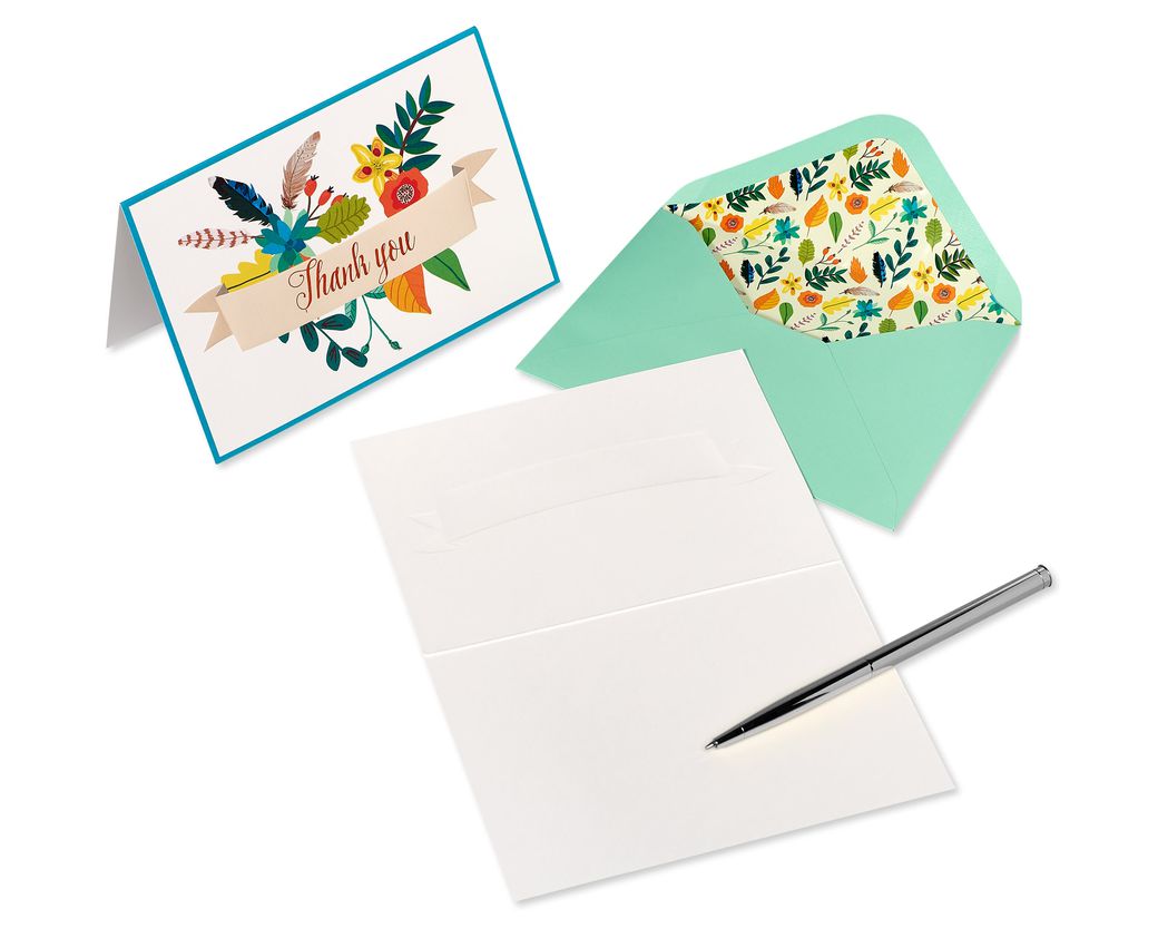 Floral Banner Thank You Boxed Blank Note Cards With Envelopes, 12-Count ...