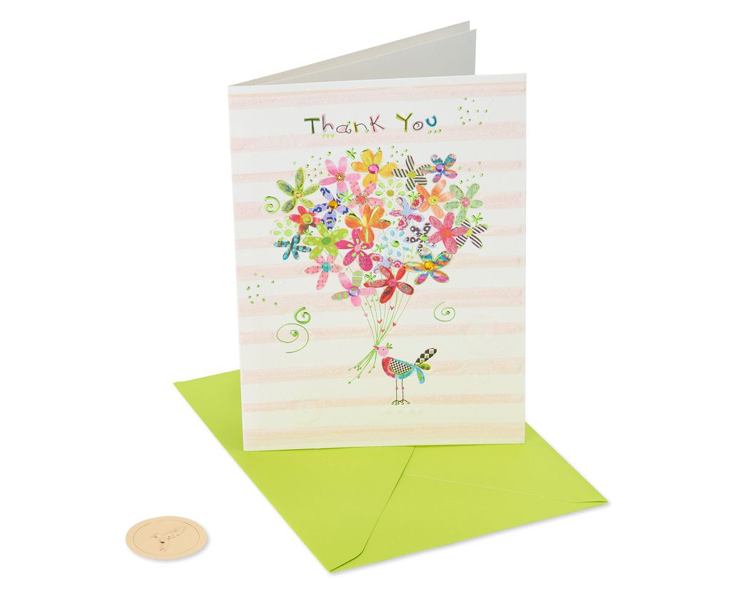 Birdie With Flowers Thank You Greeting Card - Designed By House Of ...