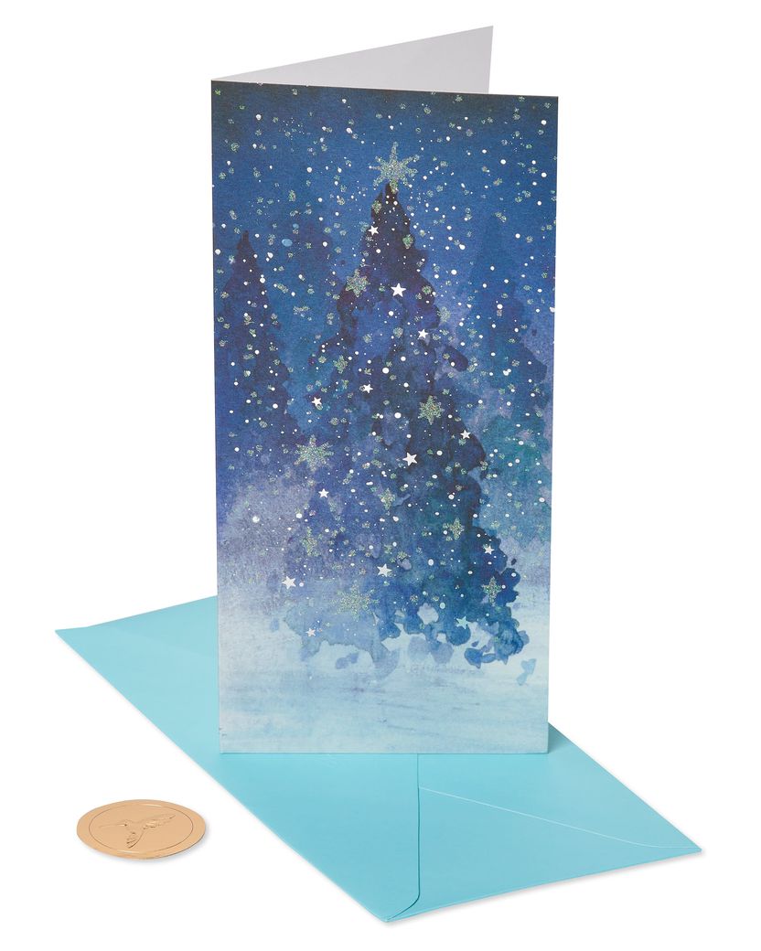 Snowy Metallic And Glitter Holiday Trees Christmas Boxed Cards