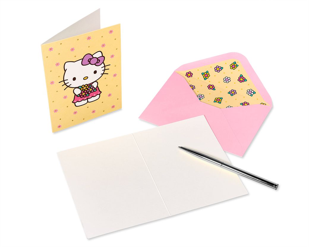 Papyrus Hello Kitty Geburtstagskarte – Mit Glitzer, Pompons & Edelsteinen, Inkl. Umschlag, 12,7x17,8 Cm