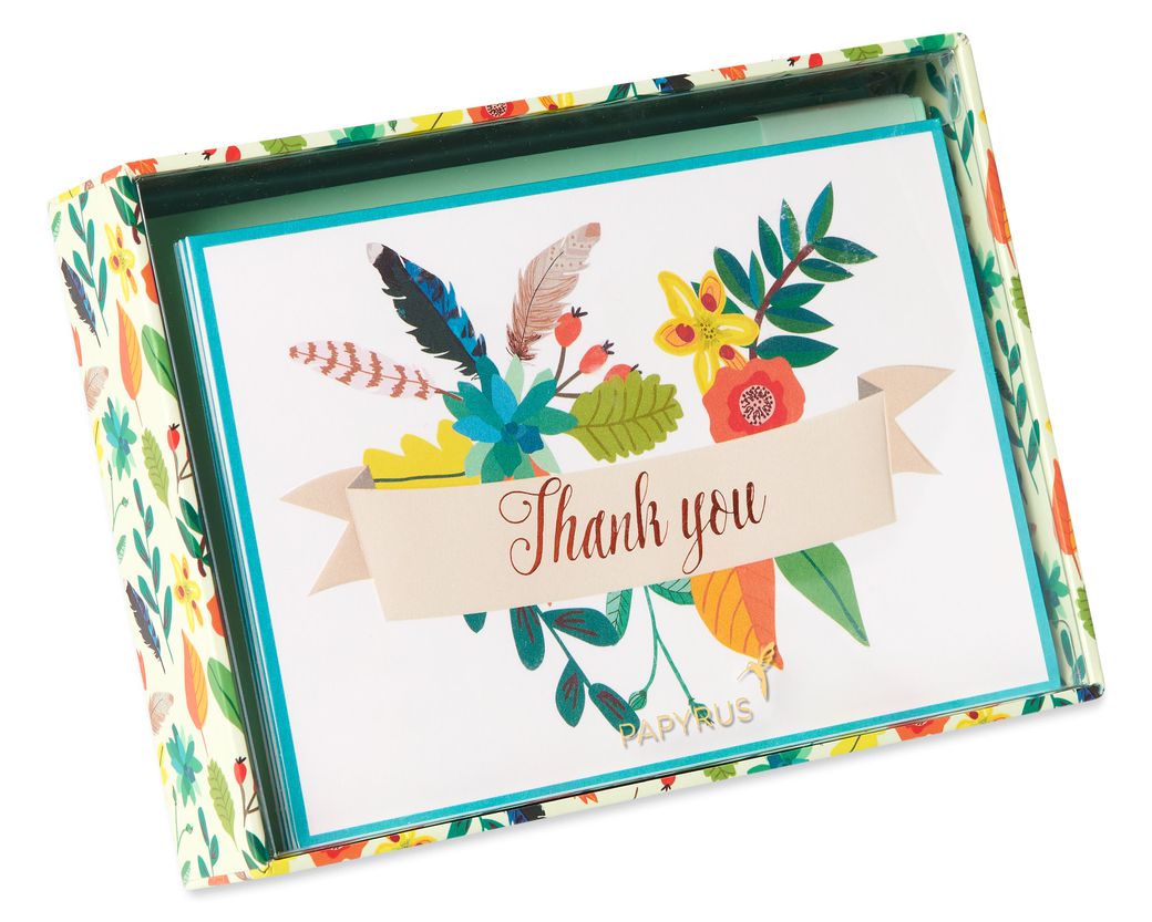 Floral Banner Thank You Boxed Blank Note Cards With Envelopes, 12Count