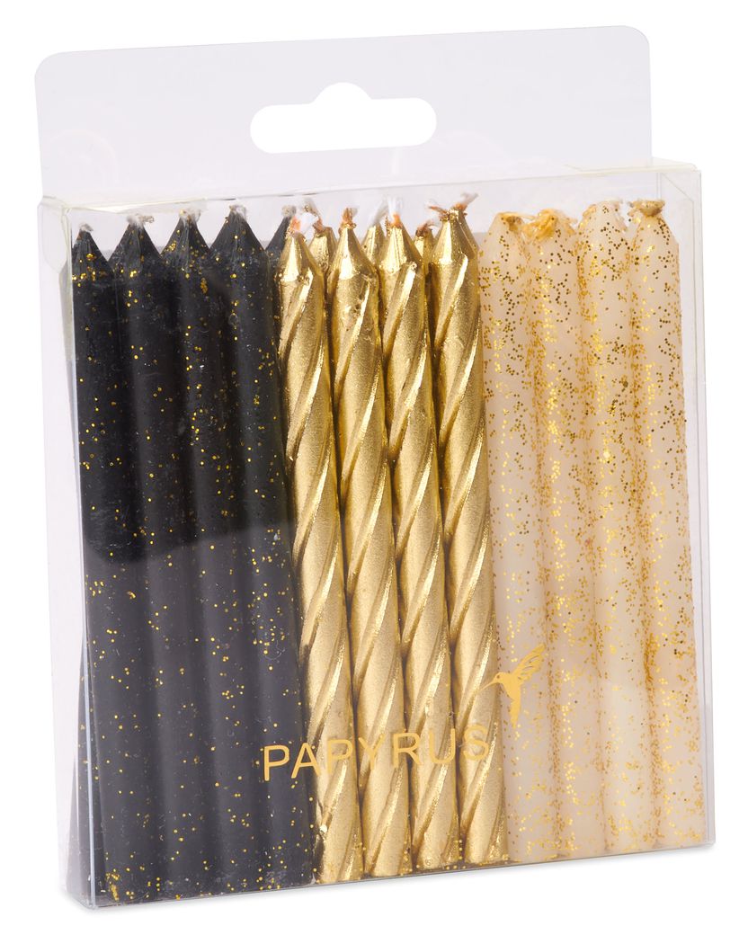 Gold Glittered Black, White And Gold Birthday Candles, 24-Count - Papyrus