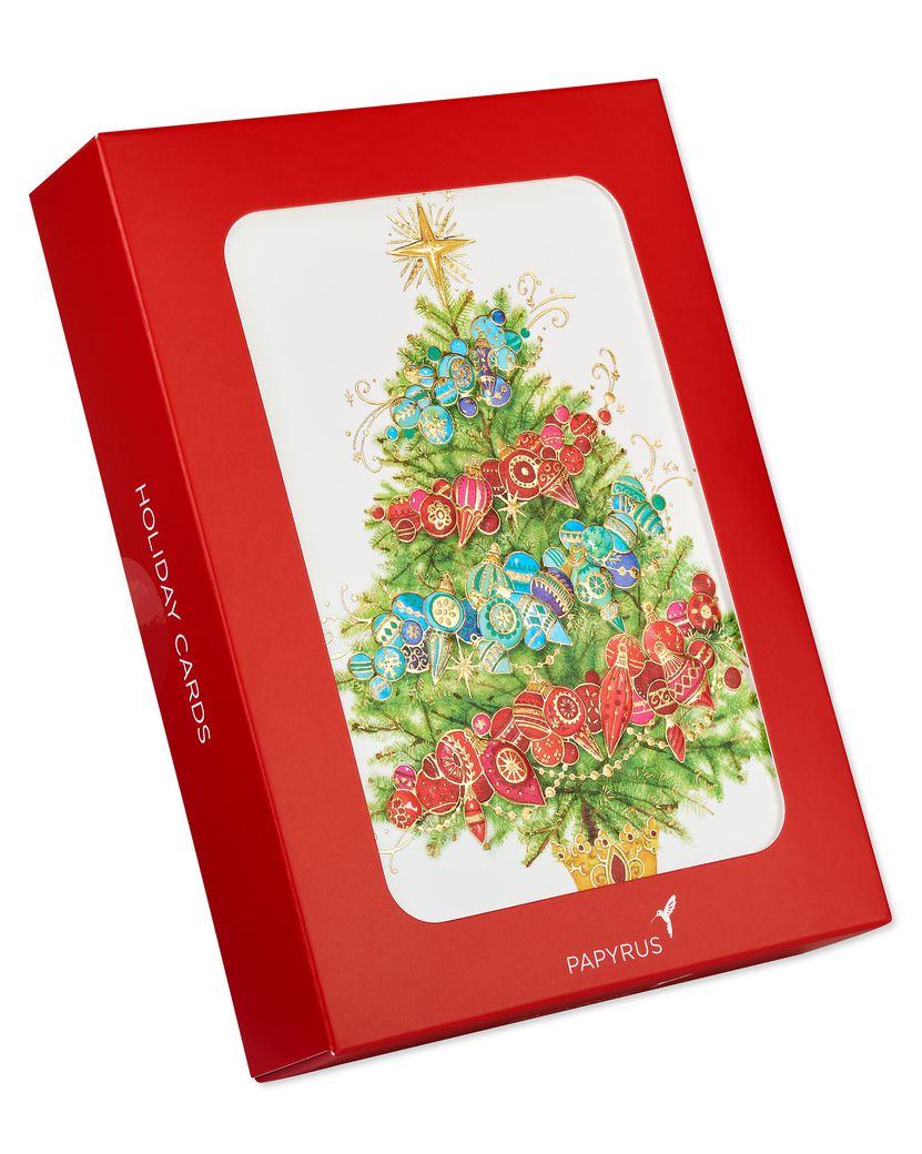 Christmas Tree With Holiday Ornaments Christmas Boxed Cards - Glitter ...