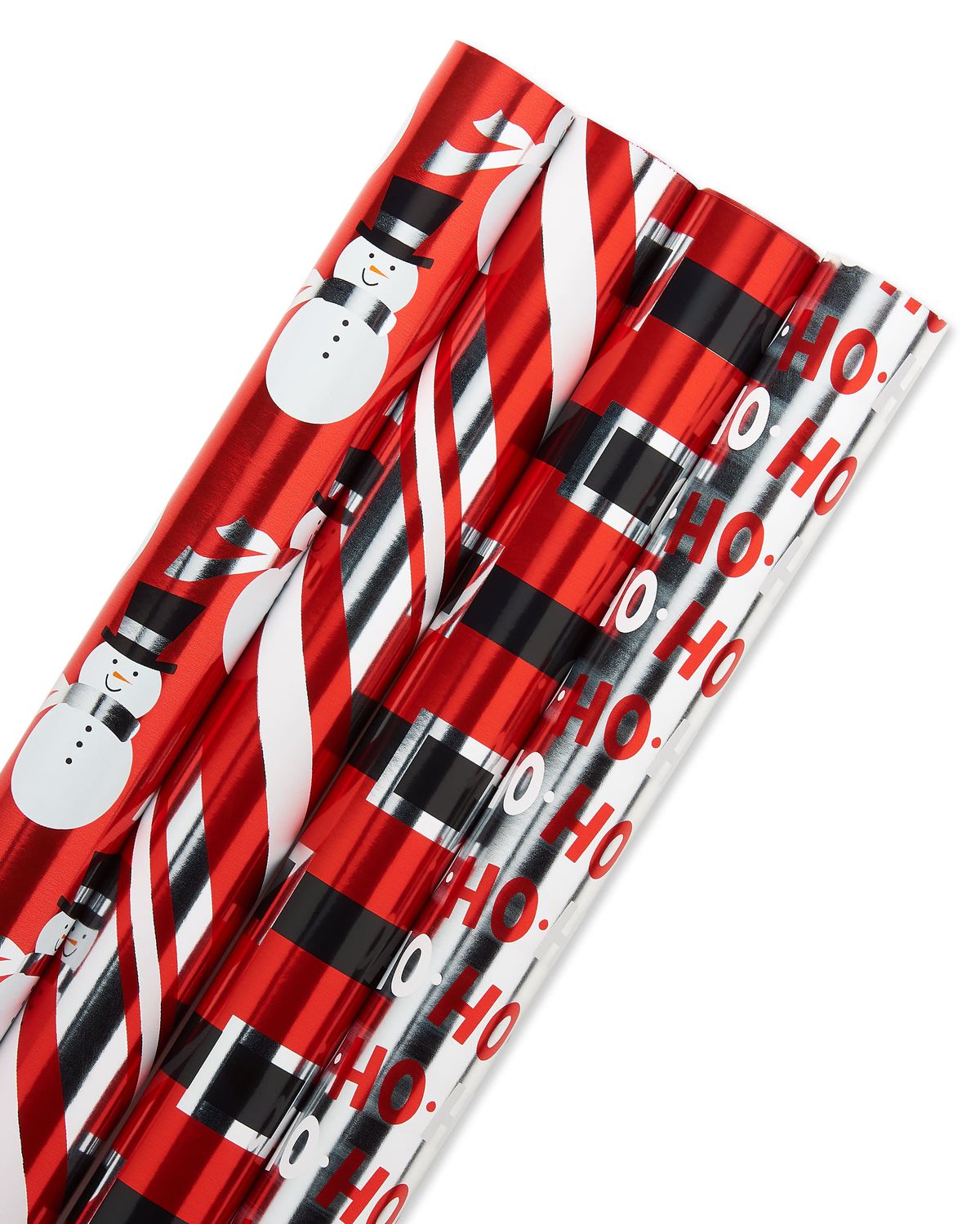 Christmas Foil Reversible Wrapping Paper, Red, Black, And Silver, Candy