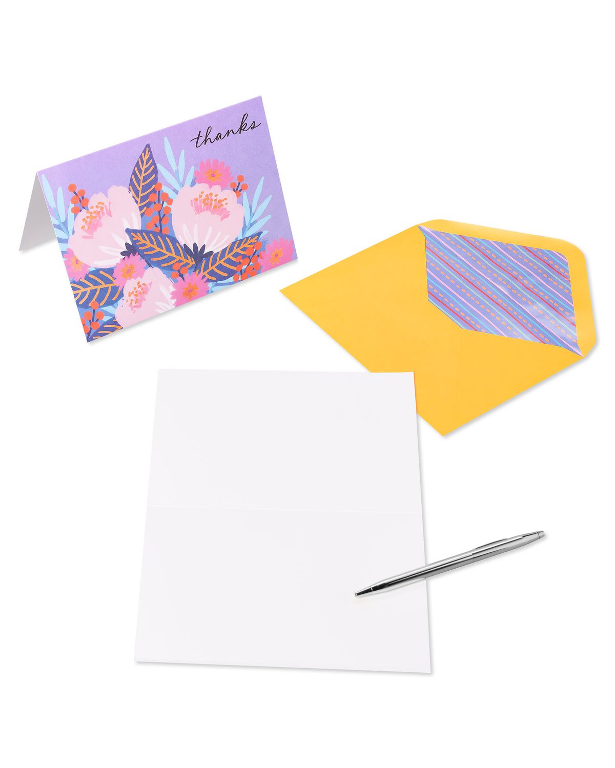 Blank Inside Vibrant Florals Thank You Boxed Blank Note Cards With