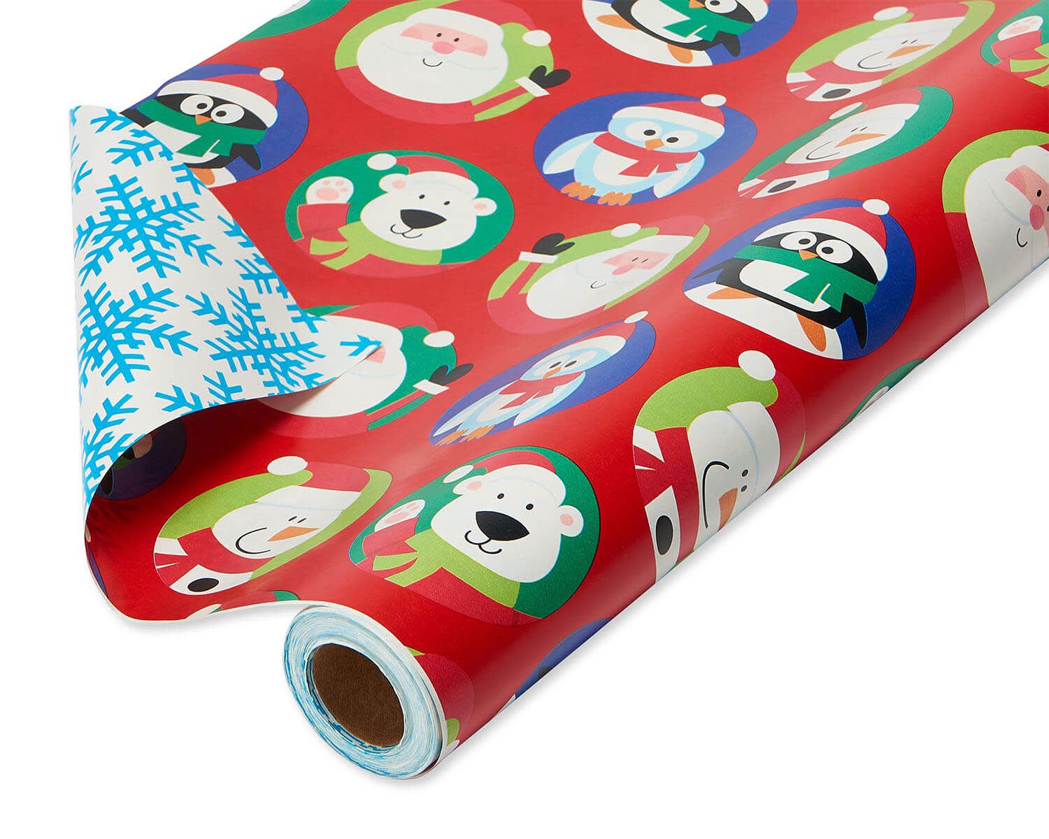 Christmas Reversible Wrapping Paper Santa With Characters And Snowflakes Mega Roll 30” 175