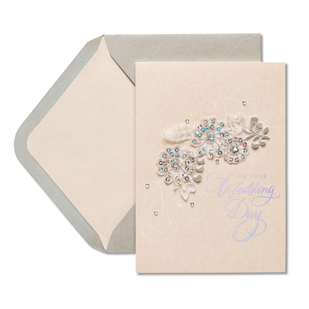 Embroidery Wedding & Engagement Floral Applique Wedding Greeting Card Papyrus