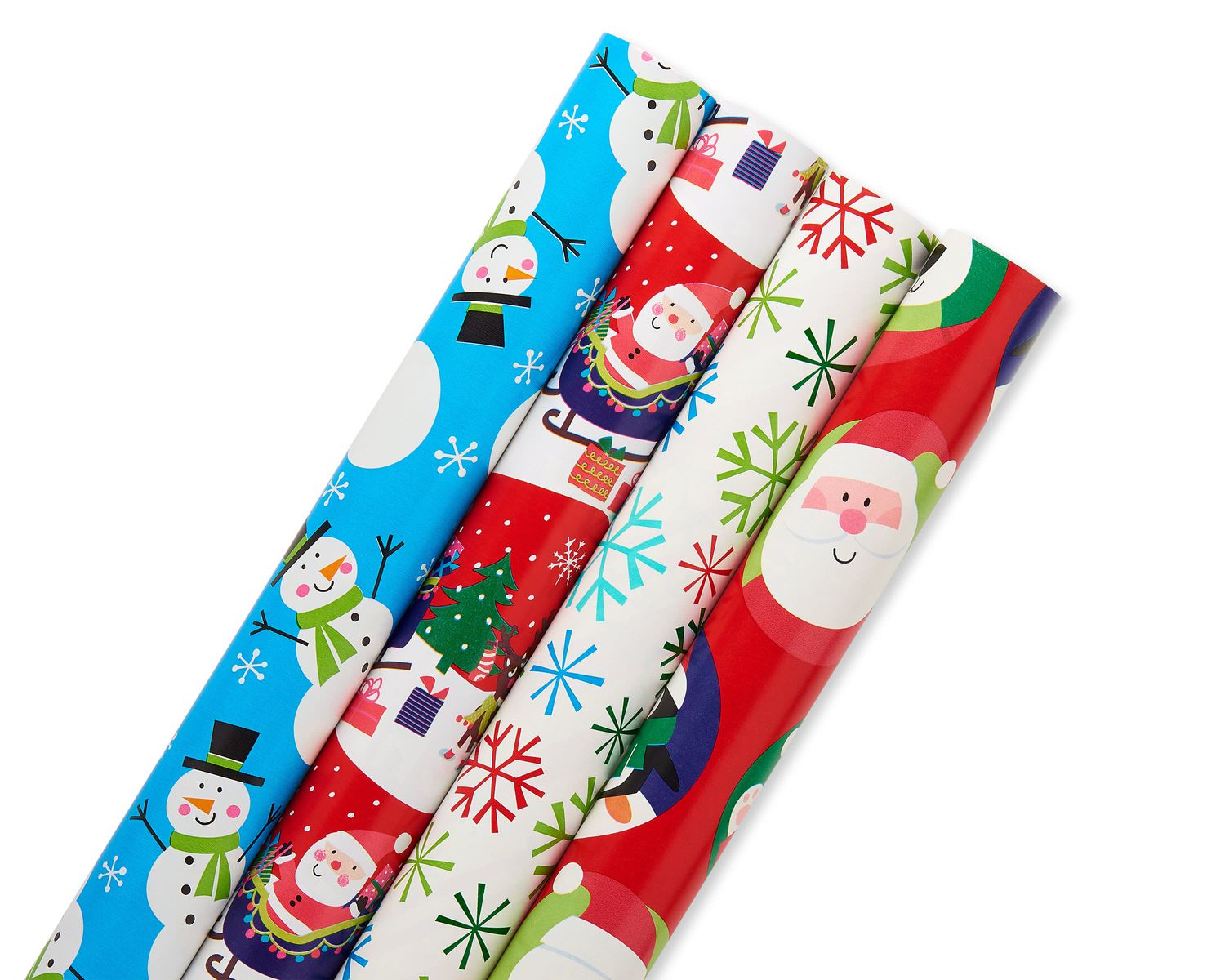 Christmas Reversible Wrapping Paper Santa Snowflakes Snowmen And Characters 4 Roll 30” 160