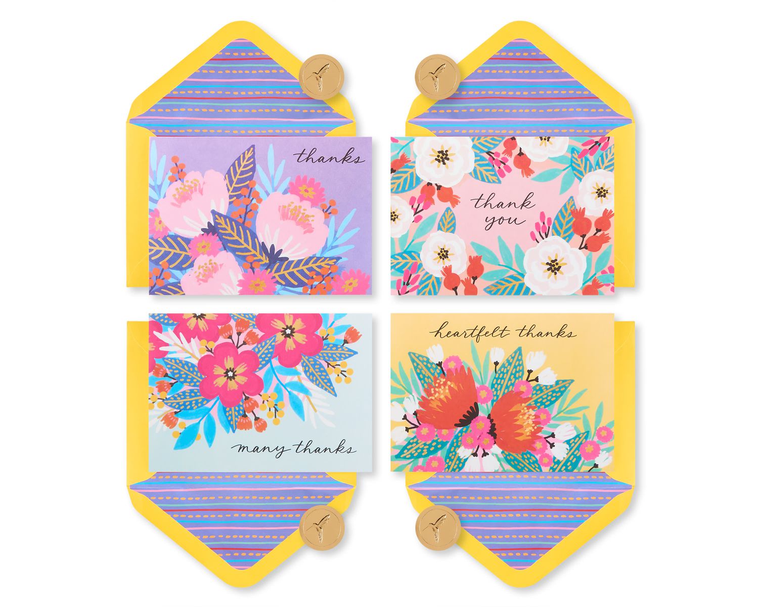 Blank Inside Vibrant Florals Thank You Boxed Blank Note Cards With