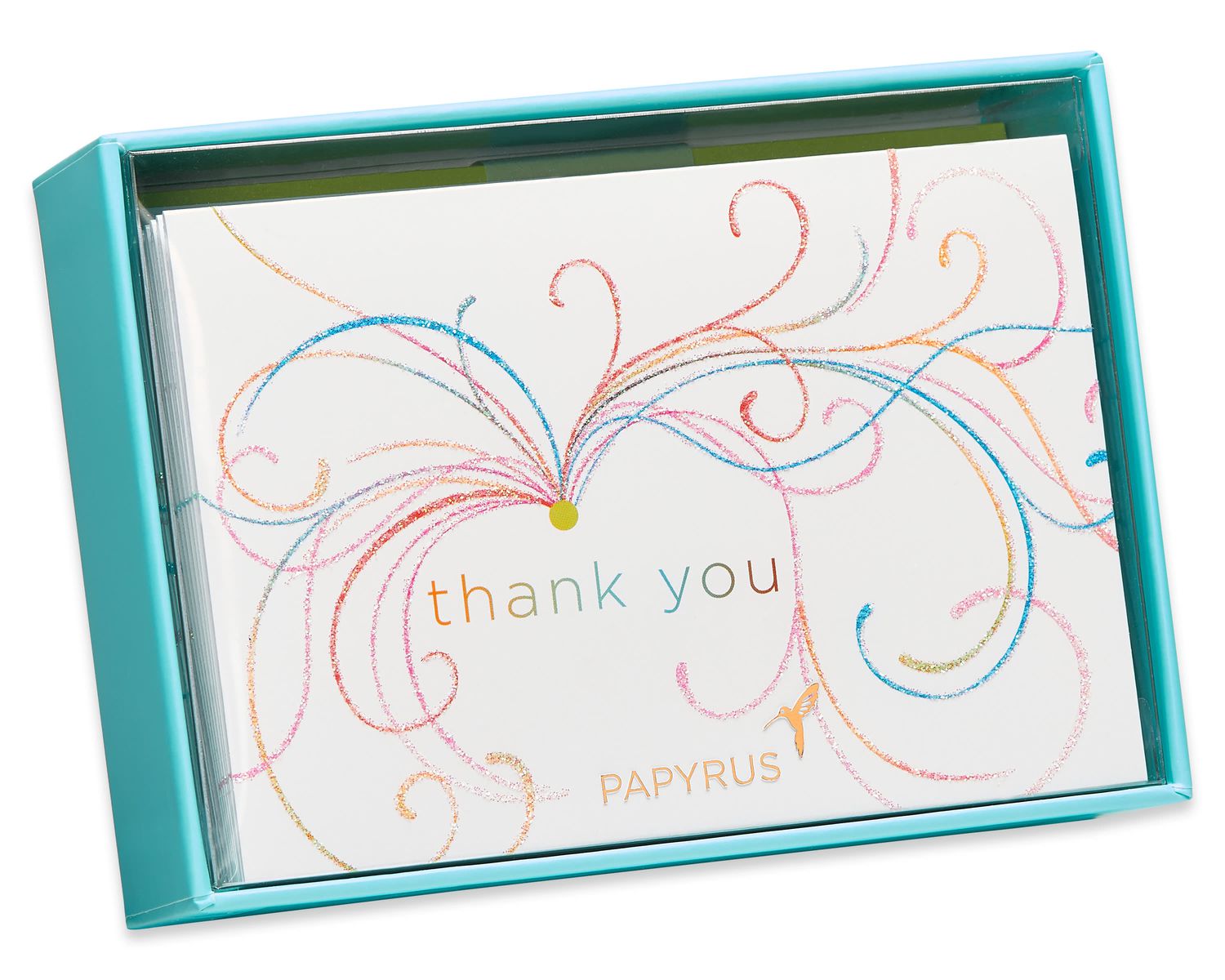 Blank Inside Swirl Thank You Boxed Blank Note Cards With Glitter, 14