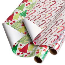Christmas Trees and Candy Canes Holiday Wrapping Paper Set, 2 Rolls, 2 Ribbons, 5 Tags, 12 Labels Image 2