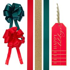 Red, Green and Gold Christmas Gift Tags, Ribbons and Bows for Gift Wrapping, 10-Count