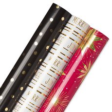 Black + Gold Dots, Joy, Stars Holiday Wrapping Paper Bundle, 3 Rolls Image 5
