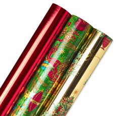 Metallic Red, Christmas Tree, Christmas Tidings Holiday Wrapping Paper Bundle, 3 Rolls Image 5