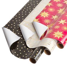 Black + Gold Dots, Joy, Stars Holiday Wrapping Paper Bundle, 3 Rolls Image 1