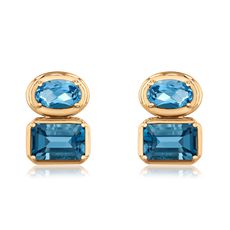 Papyrus London Blue Topaz and Blue Topaz Yellow Gold Earrings Image 1