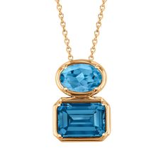 Papyrus London Blue Topaz and Blue Topaz Yellow Gold Pendant Necklace Image 1