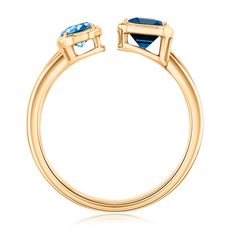 Papyrus London Blue Topaz and Blue Topaz Yellow Gold Open Ring Image 3