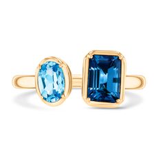 Papyrus London Blue Topaz and Blue Topaz Yellow Gold Open Ring Image 2