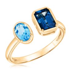 Papyrus London Blue Topaz and Blue Topaz Yellow Gold Open Ring Image 1