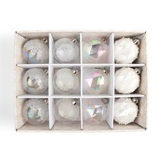 12 Pack Crystal Christmas Ornaments