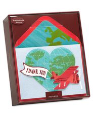 Globe with Plane Handmade Thank You Boxed Blank Note Cards with Glitter 8-CountImage 1