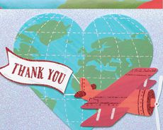 Globe with Plane Handmade Thank You Boxed Blank Note Cards with Glitter 8-CountImage 2