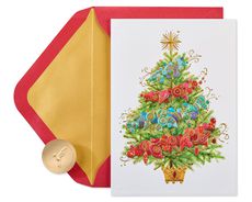Christmas Tree with Holiday Ornaments Christmas Boxed Cards - Glitter-Free, 12-Count Image 1