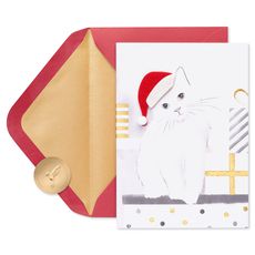 Santa Hat Kitty Holiday Boxed Cards, 8-Count Image 1
