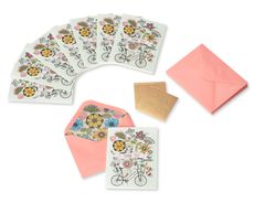 Flowers & Bike Handmade Thank You Boxed Blank Note Cards with Glitter 8-CountImage 1
