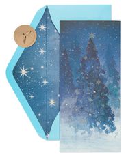 Snowy Metallic and Glitter Holiday Trees Christmas Cards Boxed with Gift Card Holder 16-Count